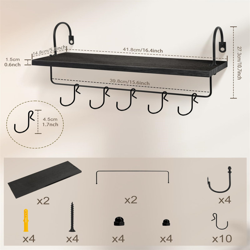 Protaras 2 Piece Floating Shelf, Black