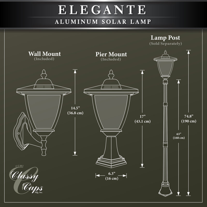 Black Aluminum LED Solar Post and Wall Light