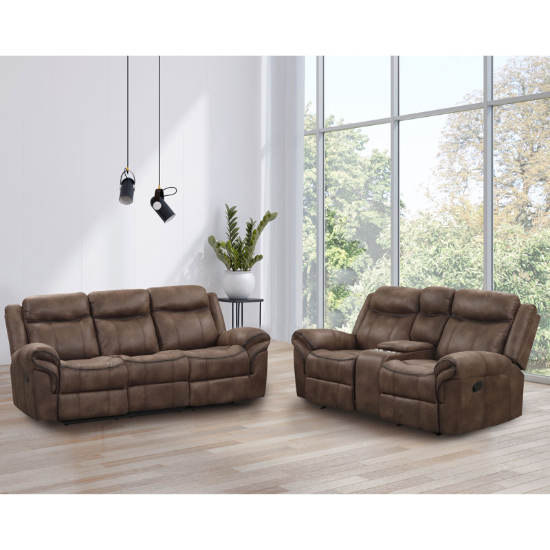 Ensemble de salon inclinable Caenas, Brun, 2 pièces: 1 canapé, 1 causeuse