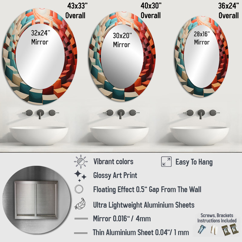 Décoration de miroir ovale multicolore ovale multicolore, 36 po x 24 po