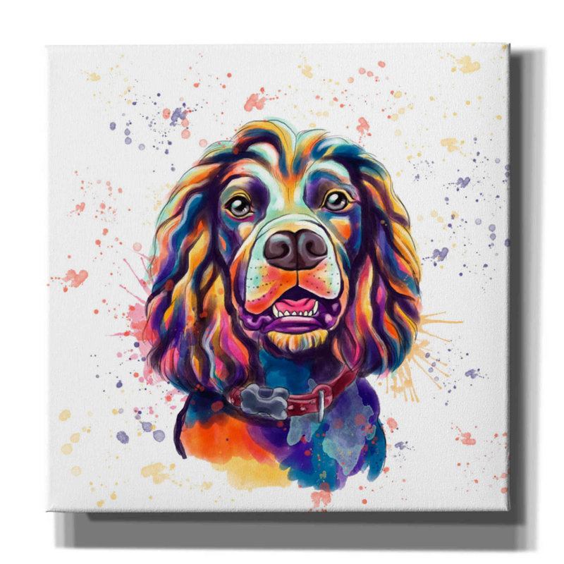 «Colorful Watercolor Cocker Spaniel 2» par Furbaby Affiliates, art mural sur toile, H 12 po x l 12 po x P 0,75 po