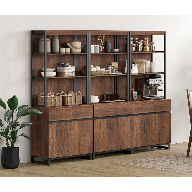 Modern 72" Sideboard With Metal Base And Adjustable Shelves, Multifunctional Buffet Cabinet With Storage And Open Shelves For Dining Room Or Kitchen
