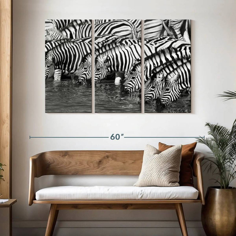 Brampt Etosha Drinking Zebras, 32" H x 50" W