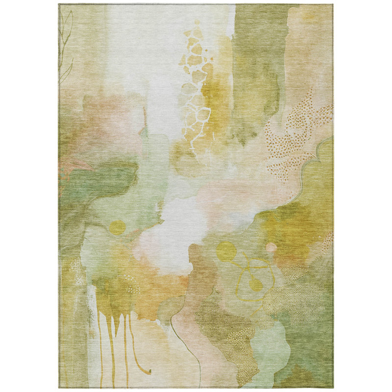 Machine Washable Indoor/Outdoor Xhevrie Fern Rug, Rectangle 5' x 7'6"