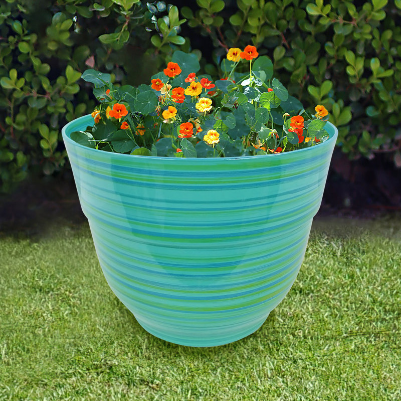 Jardinière ronde intérieure / extérieure, Turquoise, H 11 po x l 13 po x P 13 po