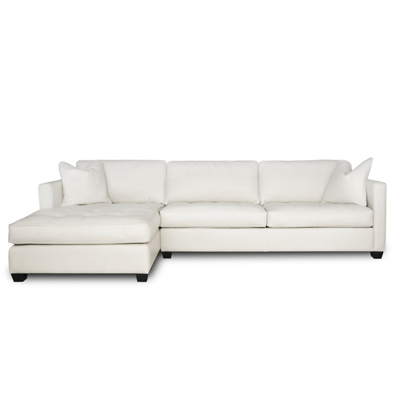 Arizona Leather Sofa & Chaise, Left Hand Facing, White Dreamer Genuine Leather