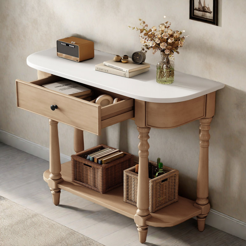 36" Console Table Entryway Sofa Side Table for Hallway Living Room, Beige