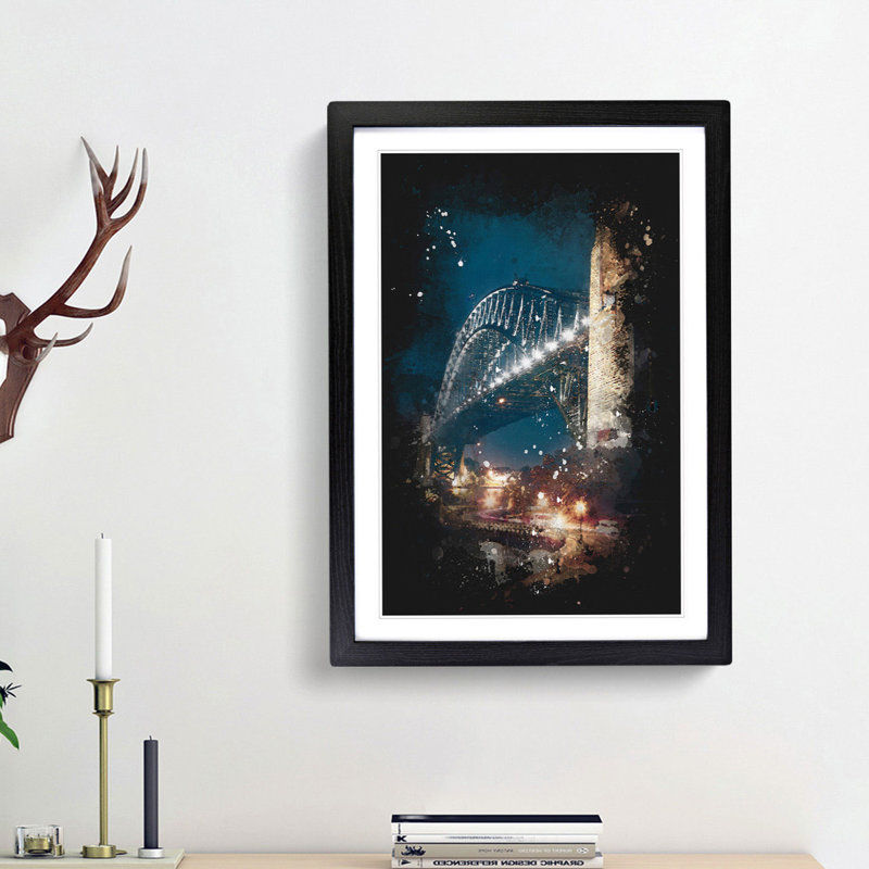 'Sydney Harbour Bridge Australia Abstract' - Picture Frame Graphic Art Print, 45cm H x 33cm W x 2cm D, Black Framed