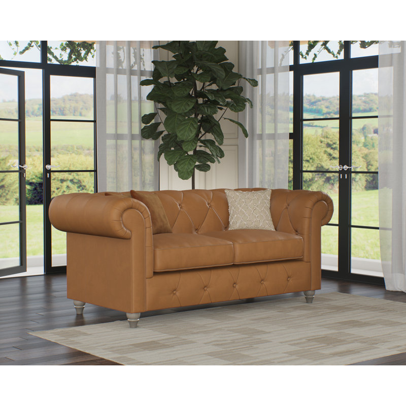 Melrose 2 Seater Leather Sofa, Washed Oak, Saddle