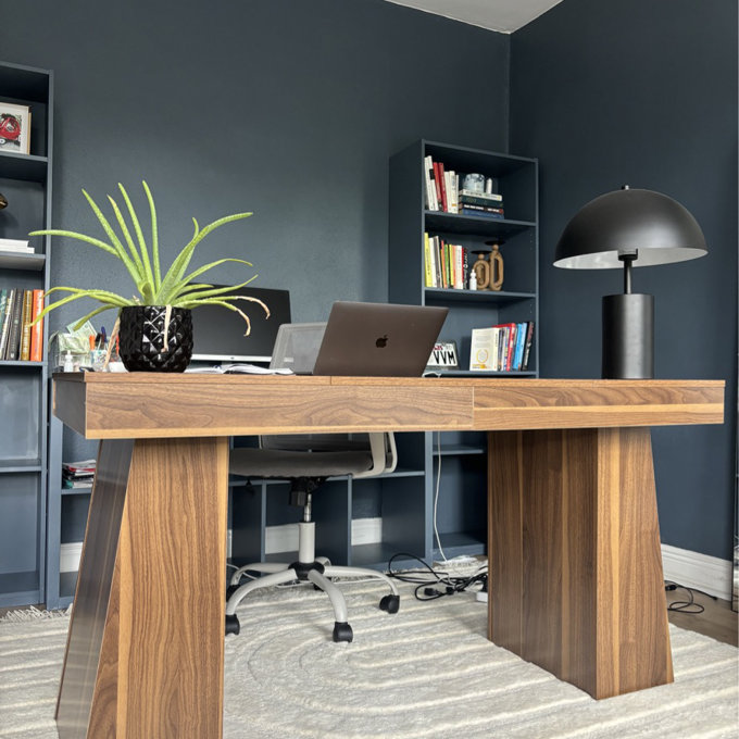 Wolbach Executive Desk with Double Trapezoid Base - Light Brown