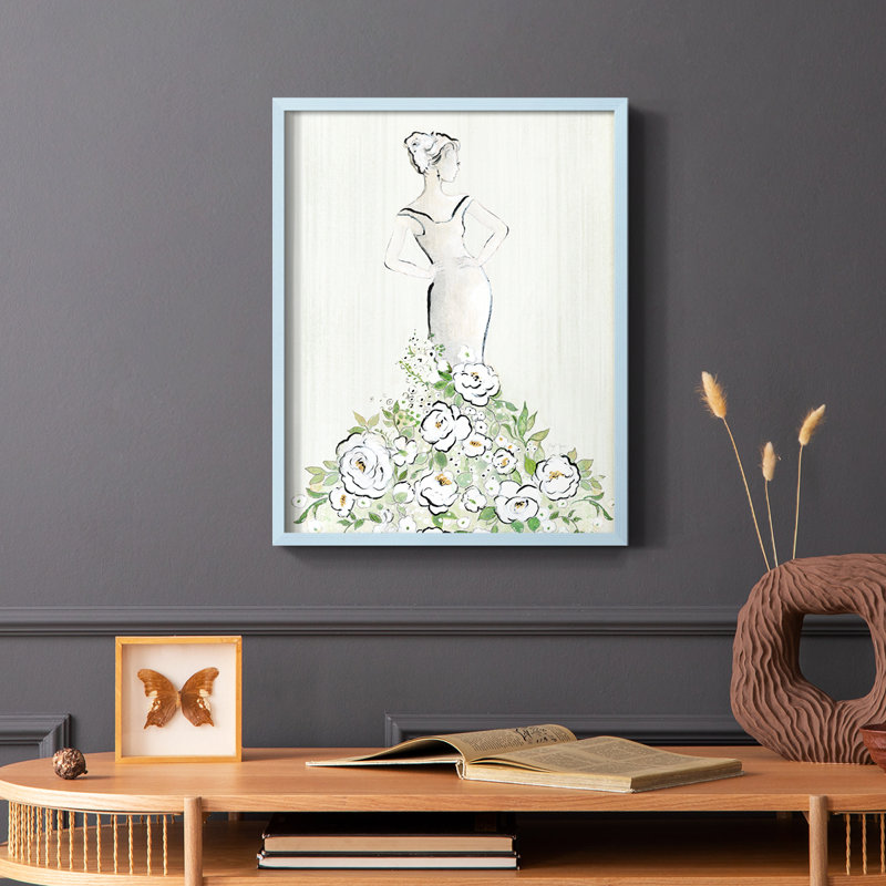 Reproduction encadrée figurative Fashion Floral - bois massif, Bleu, H 10 po x l 8 po