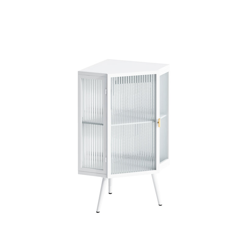 Armoire d'angle 21,64 "avec porte en verre trempé et rangement - Blanc pour salle de bain, chambre à coucher, salon, espace simple fonctionnel élégant