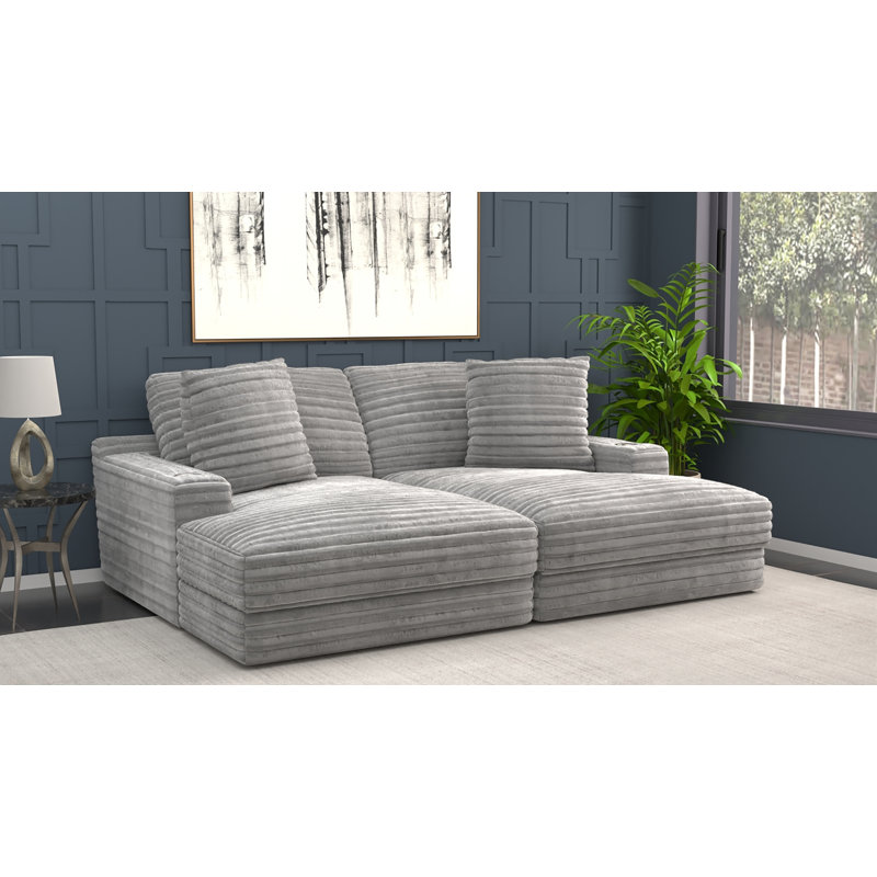 Chaise longue double rembourrée Blossie, Gris