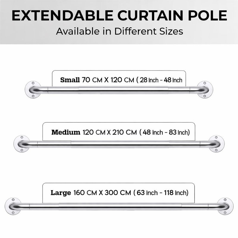 Aspire Homeware Adjustable Blackout Curtain Rod With Hardware Accessories, 120cm – 210cm, Chrome