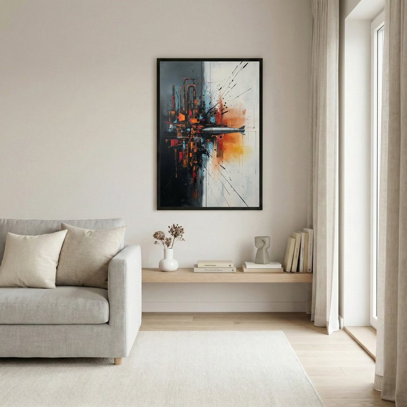 Ensemble de 1 tableau abstrait industriel sur toile tendue, H 30 po x l 20 po
