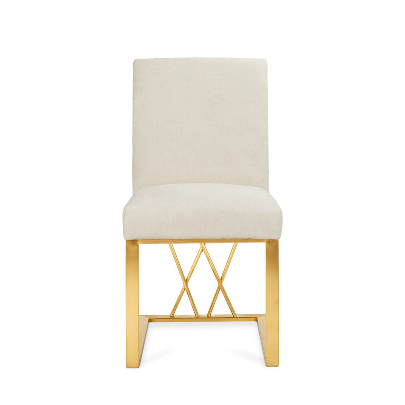 Chaise d'appoint rembourrée Nefi, Beige, Doré