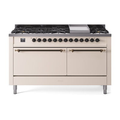 ILVE Nostalgie II Series 60 inch Dual Fuel Range with 9 Sealed Burners, Griddle (Solid Door)