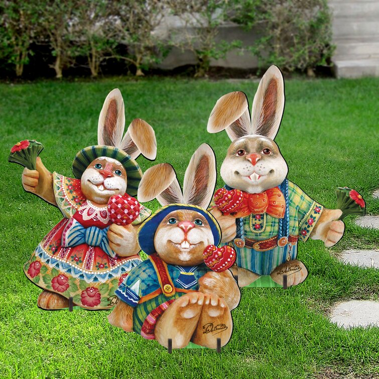 The Holiday Aisle 3 Piece Easter Bunny Family Wooden Freestanding Outdoor Lawn D Cor Set