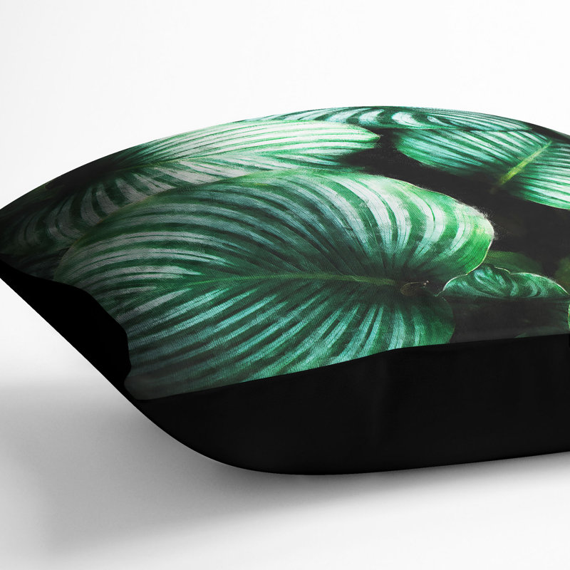 Gathered Plant Leaves Painting Cushion with Filling, Black, 55cm H x 55cm W x 20cm D