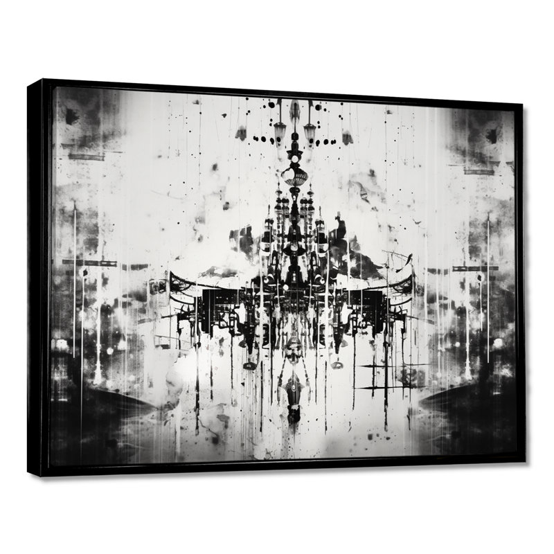 Reneau - Glam Chandelier Wall Art, 12" H x 20" W x 1" D, Black Floater Framed Canvas