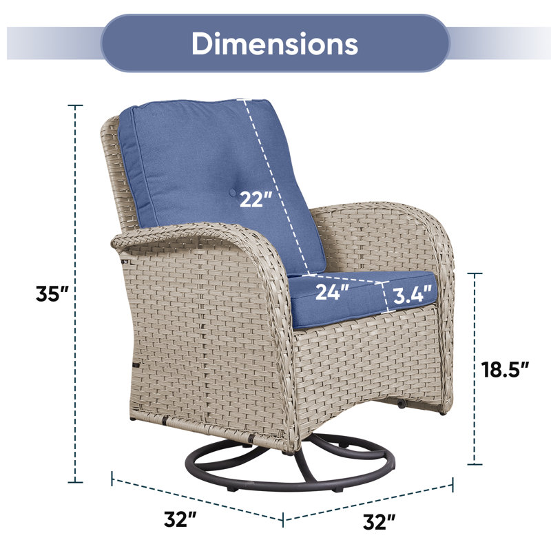Fauteuil oscillant d'extérieur Gaetanino, Beige clair, Bleu marine