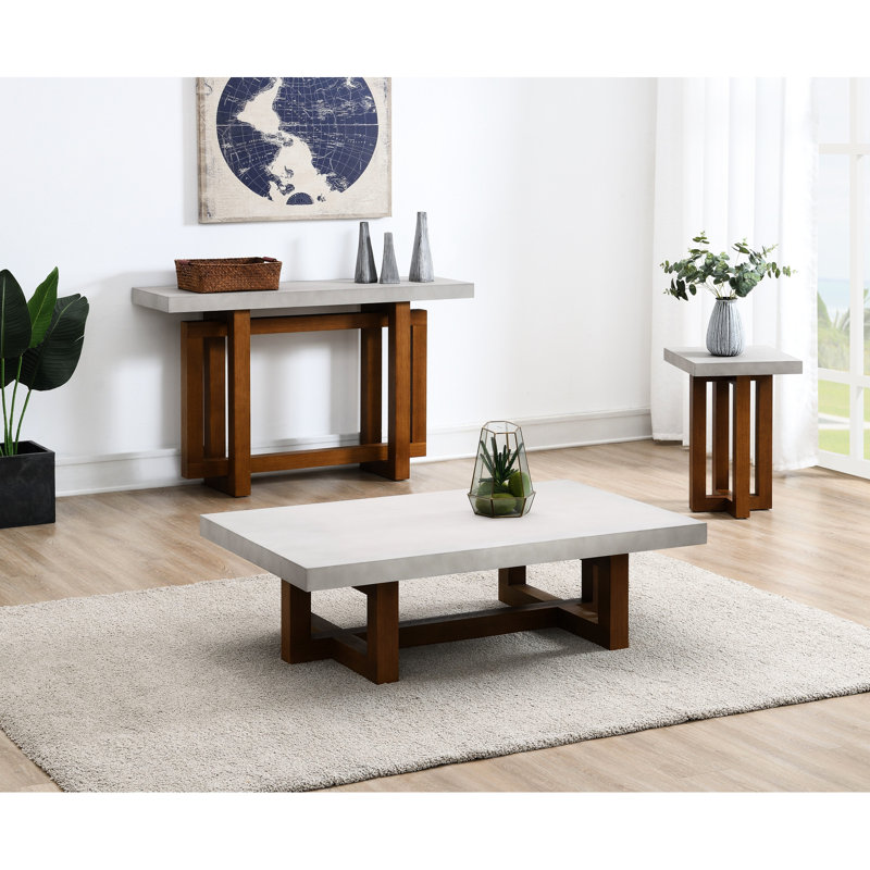 Table Modern Living avec console en faux béton et noyer