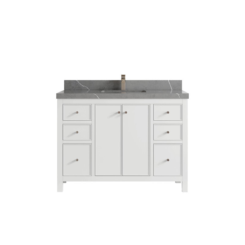 Meuble-lavabo simple 48 po avec plateau en quartz Bronya
