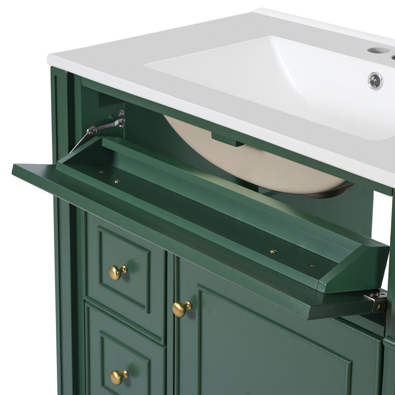 Meuble-lavabo 30 po Mid-Century avec lavabo en céramique, Vert