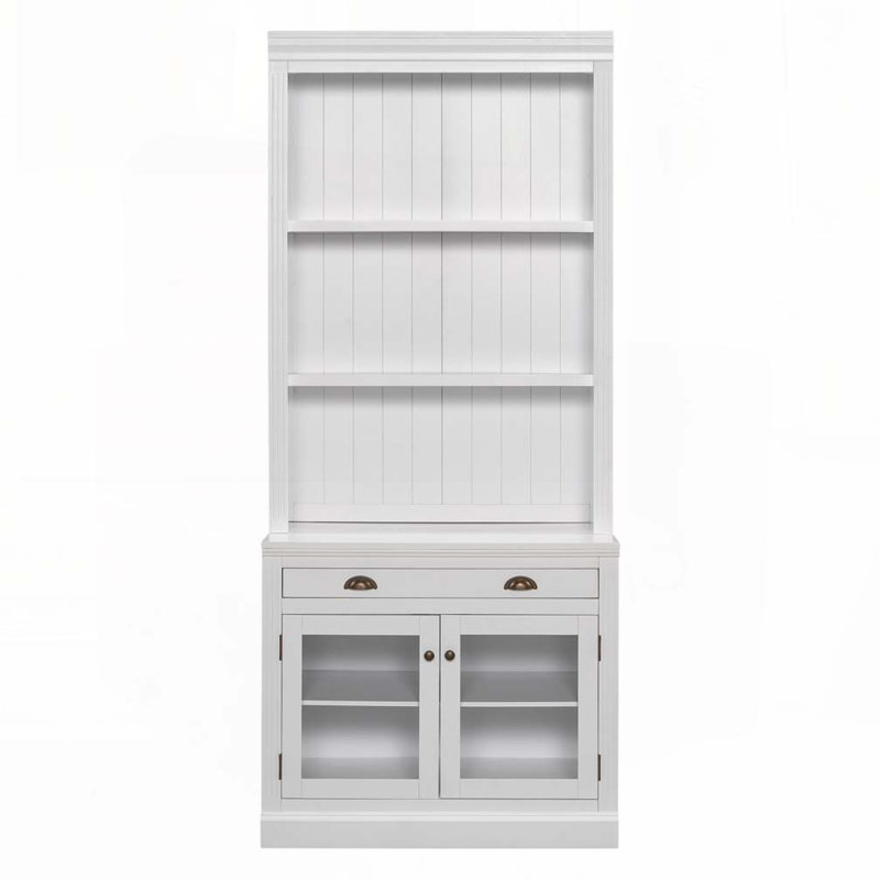 83.4"Tall Bookshelf, Modern Bookcase with 2 Glass Doors and 1 Drawer, White