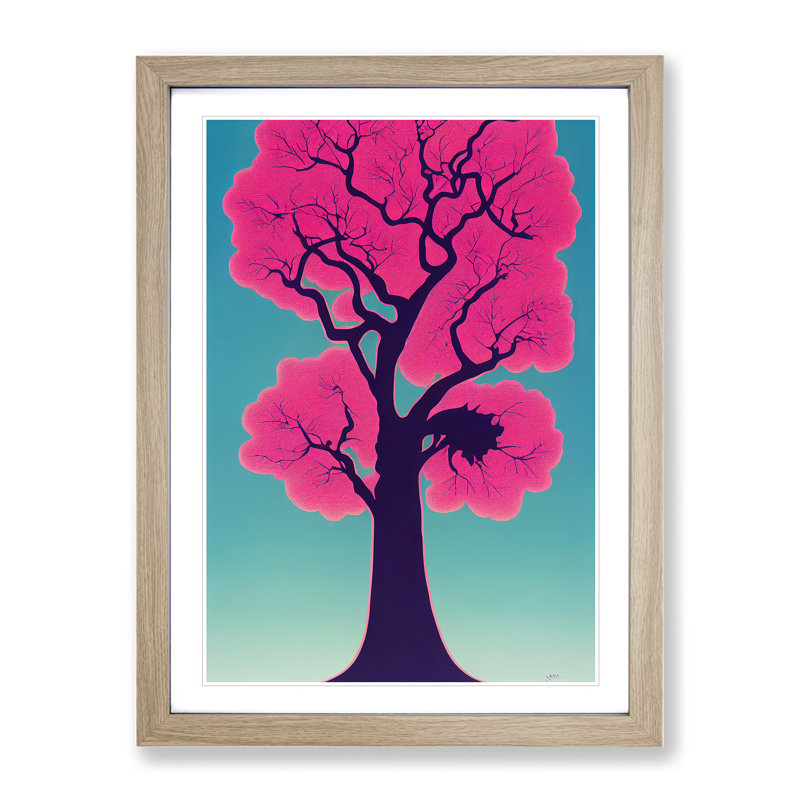 Cherry Blossom Tree No.1 - Wall Art, 36cm H x 27cm W x 2cm D, Oak Framed, White