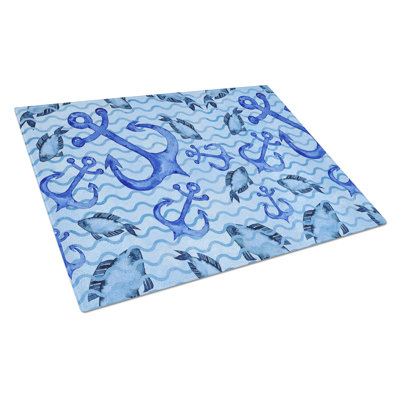 Caroline's Treasures Tempered Glass Beach Watercolor Anchors and Fish Cutting Board