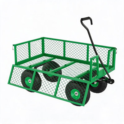 900 lbs Heavy Duty Steel Garden Cart Wagon – Removable Sides, 2-in-1 Handle, 13" Tires, Multipurpose Mesh Flatbed, Easy Assembly, Green | 900 lbs