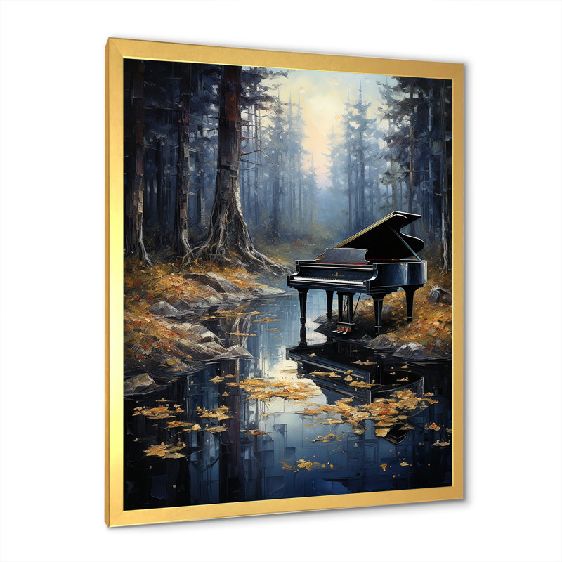 «Piano Forest Reflection» sur impression sur toile, Cadre doré simple, H 44 po x l 34 po x P 1,5 po