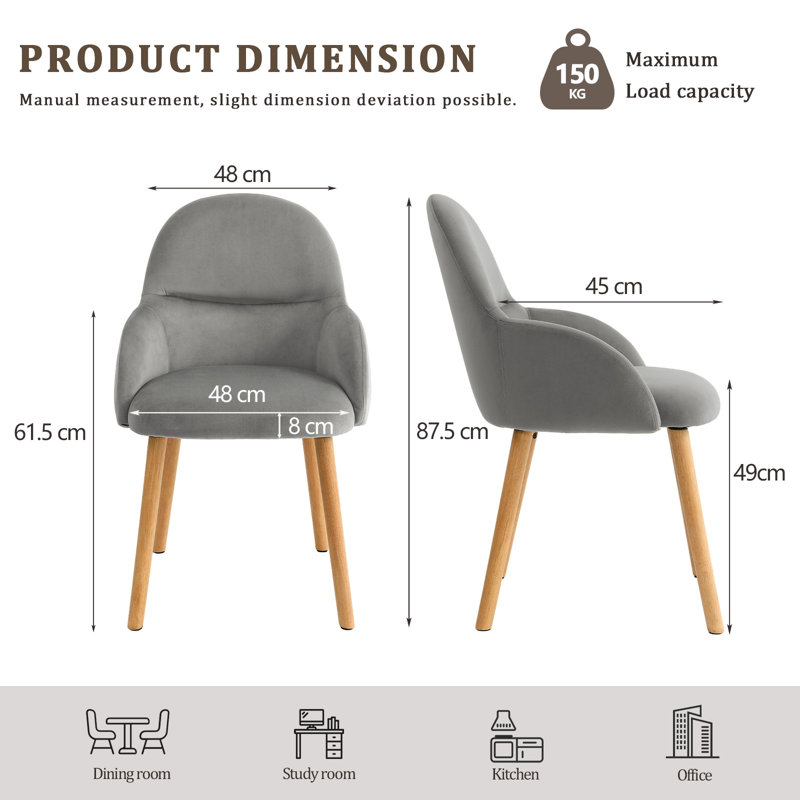 49 cm H Armchair, Light Grey, 6, Light Grey