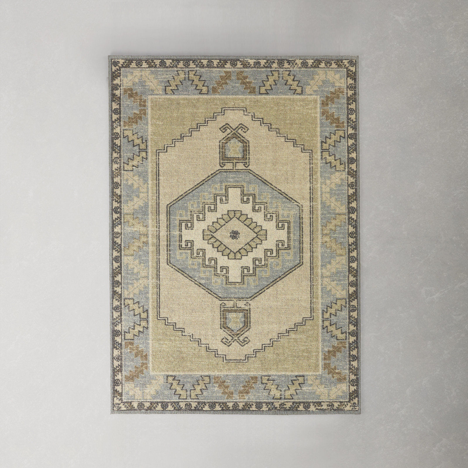 Fletcher Light Blue Beige Oriental Rug, Rectangle 5'3" x 7'6"