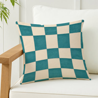Coussin décoratif à carreaux brun intérieur et extérieur