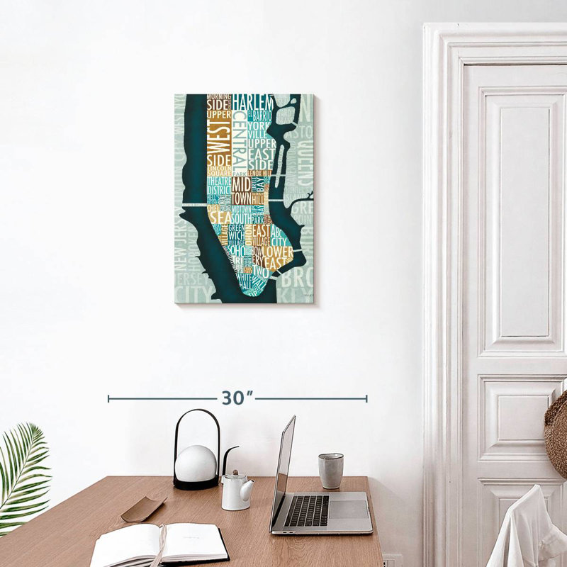 Aliaz Manhattan Map Blue Brown, 24" H x 16" W