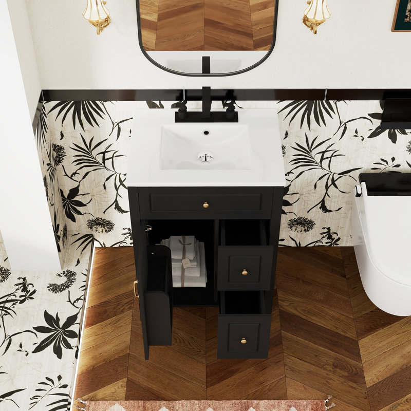 Ensemble de meuble-lavabo autoportant 24 po avec comptoir en céramique 24 po, Noir