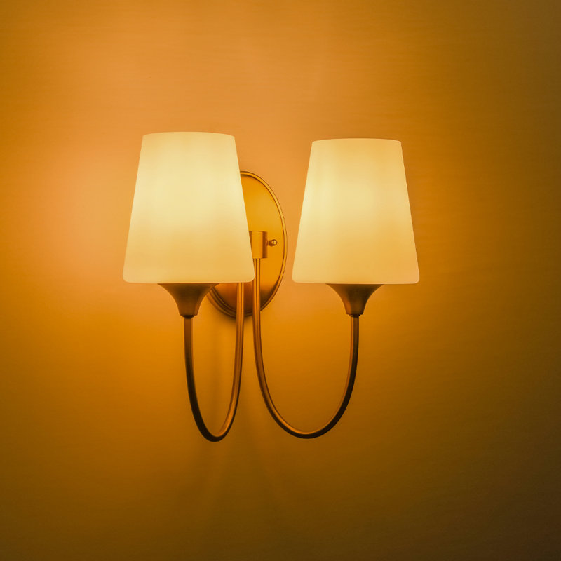 2-Light W-Shaped Conical Frosted Glass Wall Sconce
