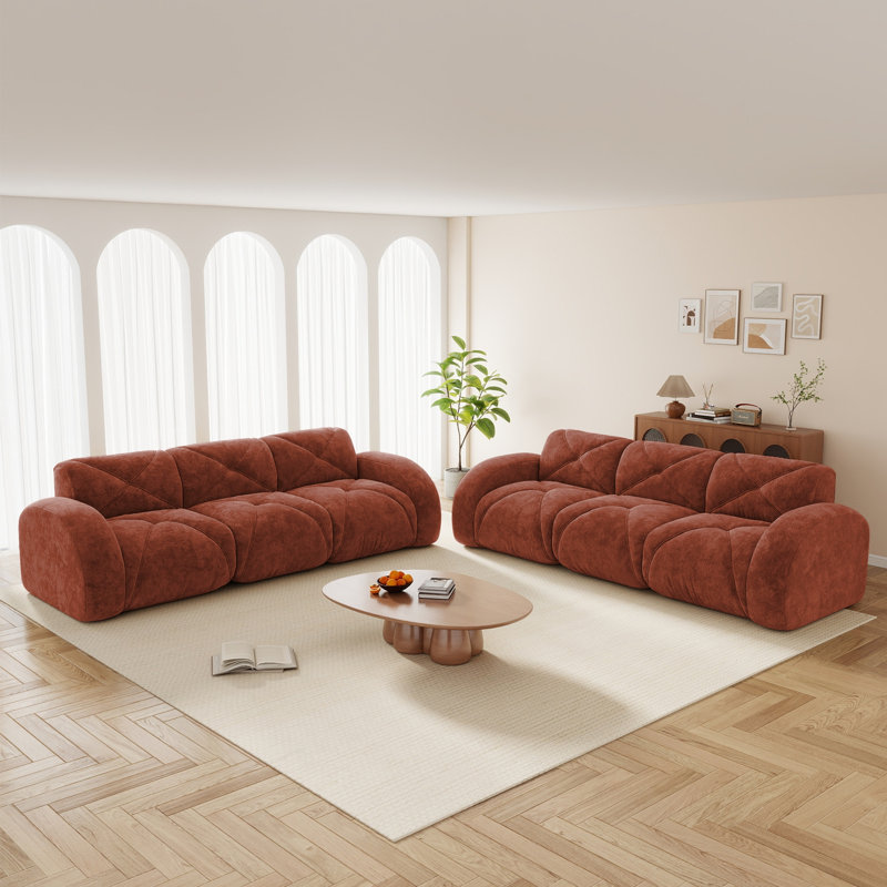 2 Piece Sofa Set Comfy Sofa Couch,  3+3 Seater Sofa Set, Red