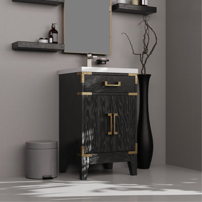 Single Bath Vanity In Brown Oak Finish - 20 In. W X 18 D With Acrylic Countertop & Mirror Bathroom Included Ample Space
