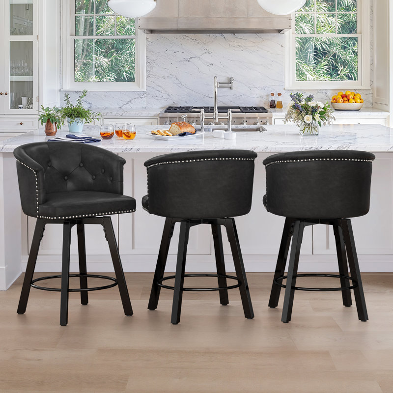 Ensemble de 3 tabourets pivotants avec siège rembourré et structure en métal, Noir