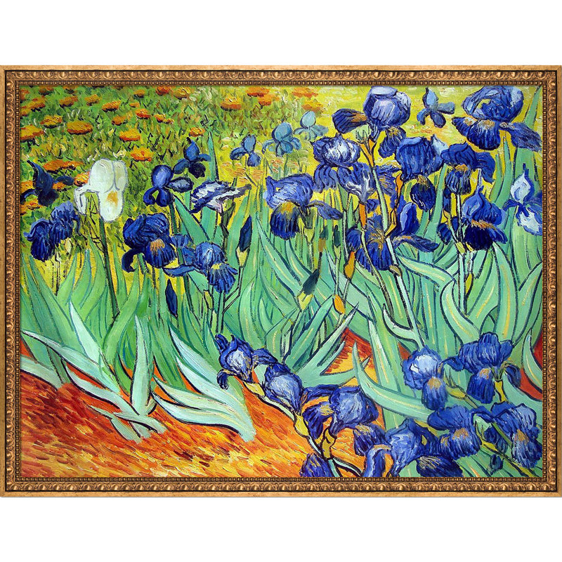 « irises » par vincent van gogh, peinture encadrée, H 39,5 po x l 51,5 po x P 2 po, Antique Versailles