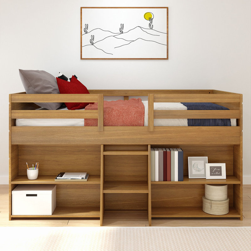 Lit mezzanine simple en bois massif Decimus, Pécan