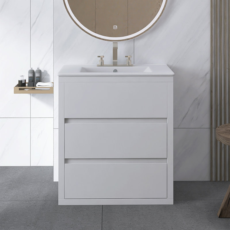 Meuble-lavabo autoportant de 30 po avec lavabo en céramique, Blanc