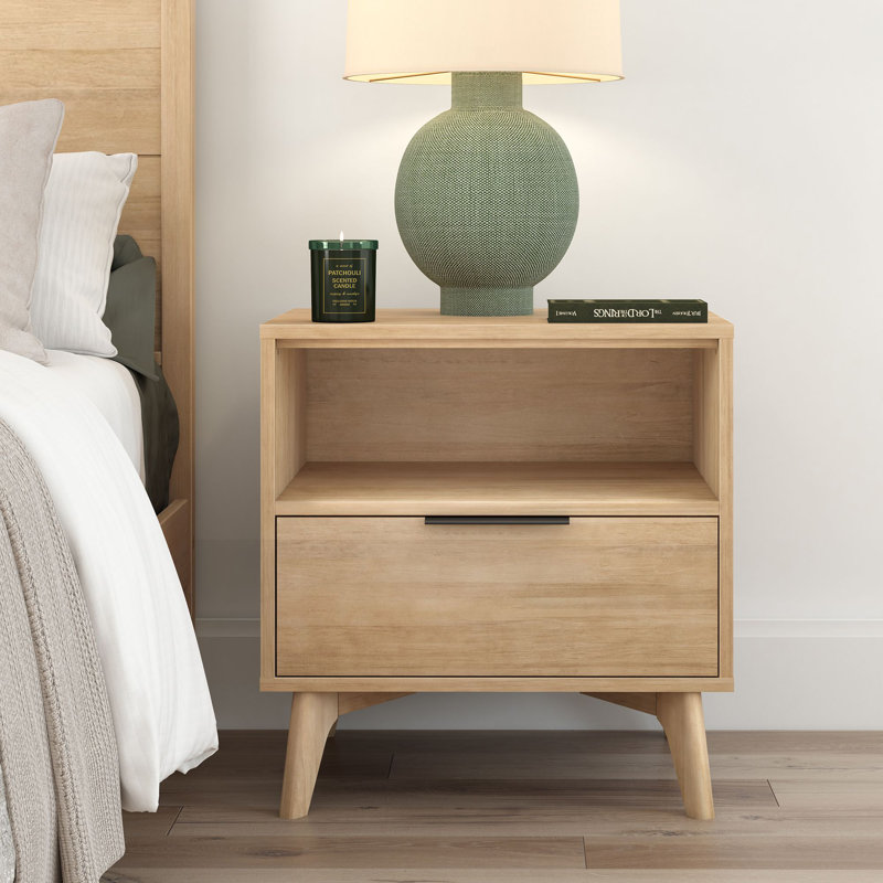 Ensemble de 2 tables de chevet et 1 tiroir Haven, Blond