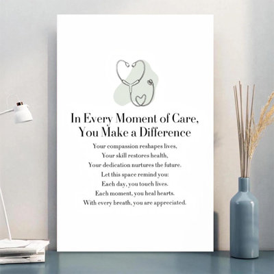 Stethoscope Heart Line Art - Medical Office Wall Art Print on Gallery Wrapped Canvas, 36" H x 24" W, Ready to Hang for Office, Clinic or Living Room