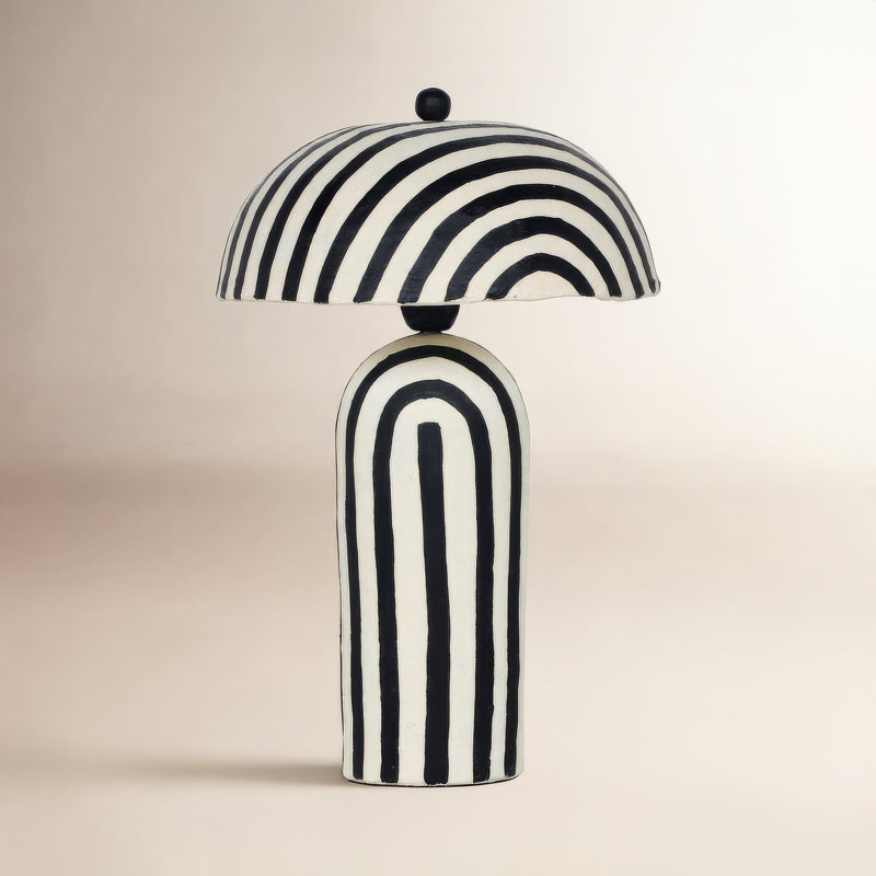 Jamia Papier Mache Table Lamp, Black/White, Black/White