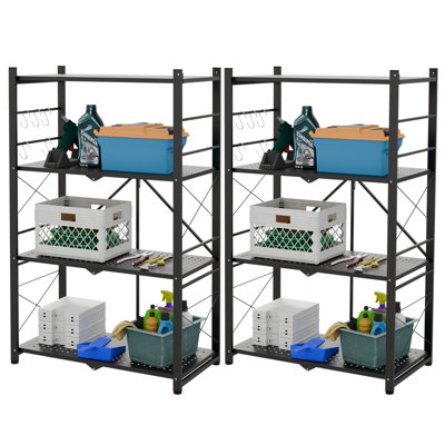 4-Tier Collapsible Storage Greenhouse Shelf, Heavy Duty Foldable Storage Adjustable Metal Shelves Wire Shelving Unit