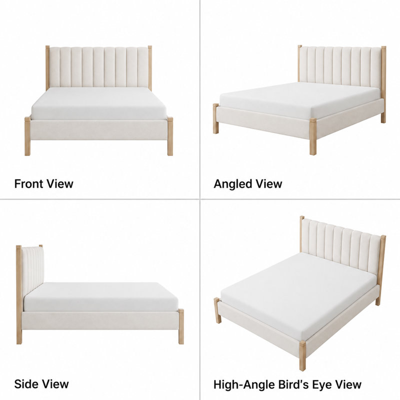 Modern Queen Linen Upholstered Platform Bed with Channel Headboard and Square Wood Posts, Beige , Queen, Beige